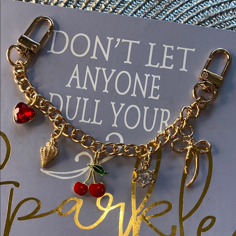 Gold and Red Heart Charm Bracelet/bag charm